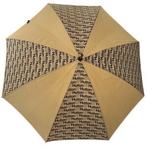 Vintage EF Hutton Warden Brooks Cotton Umbrella Wood Cane Handle Made in Italy